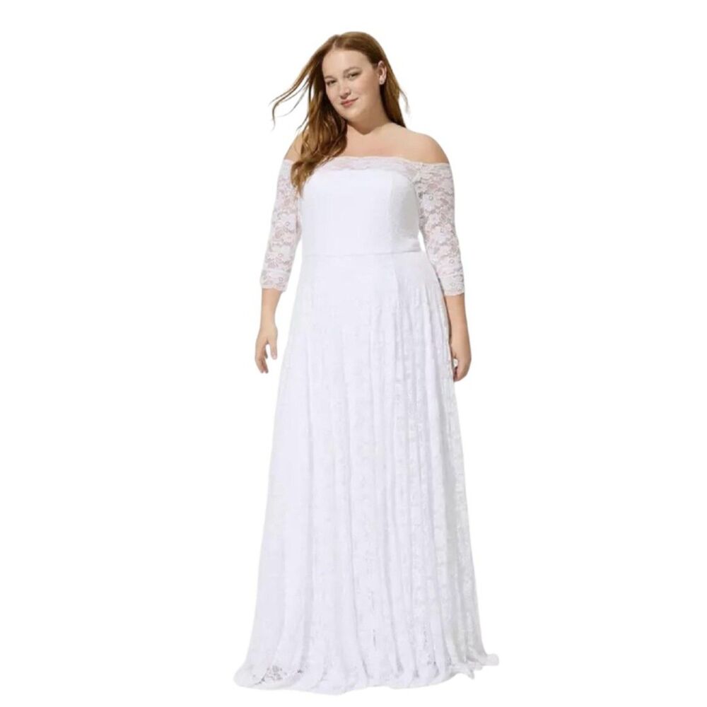 TORRID White Lace Off Shoulder A-Line Wedding Dress, NWT! Size 24